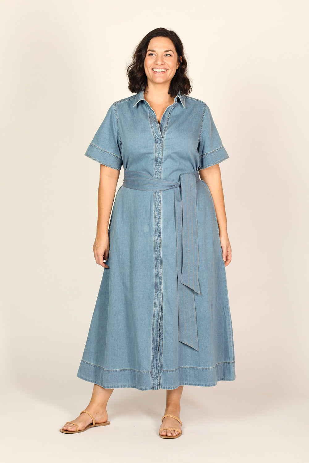 Anna Chambray Maxi Dress in Light Wash