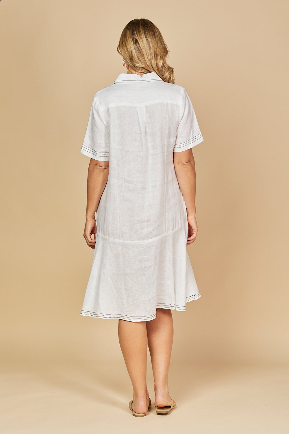 Anna Collared Linen Dress in Coconut