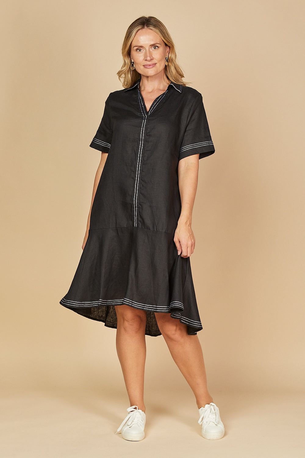 Anna Collared Linen Dress in Blackberry