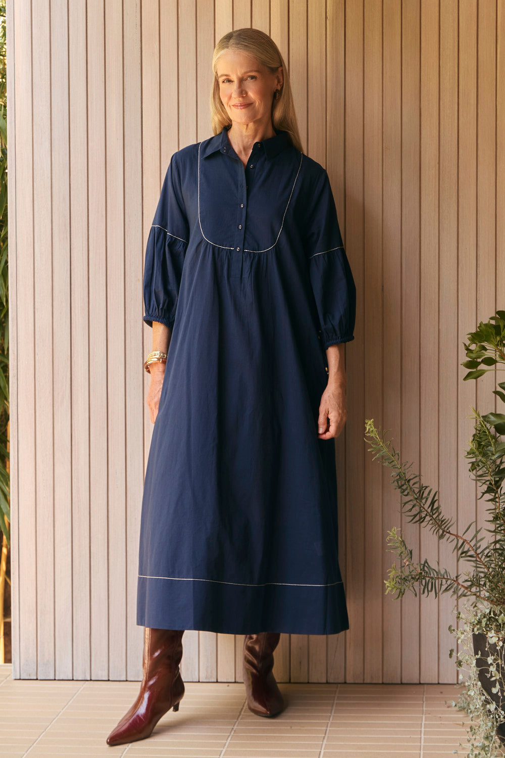 Anya Collared Smock Dress in Tidepool