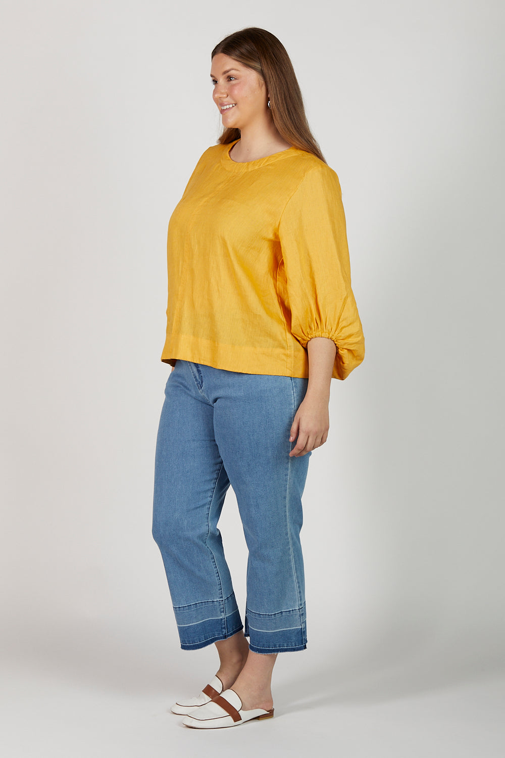 Audrey Linen Shift Blouse in Golden Hour