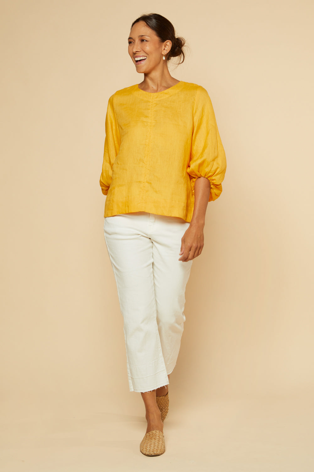 Audrey Linen Shift Blouse in Golden Hour