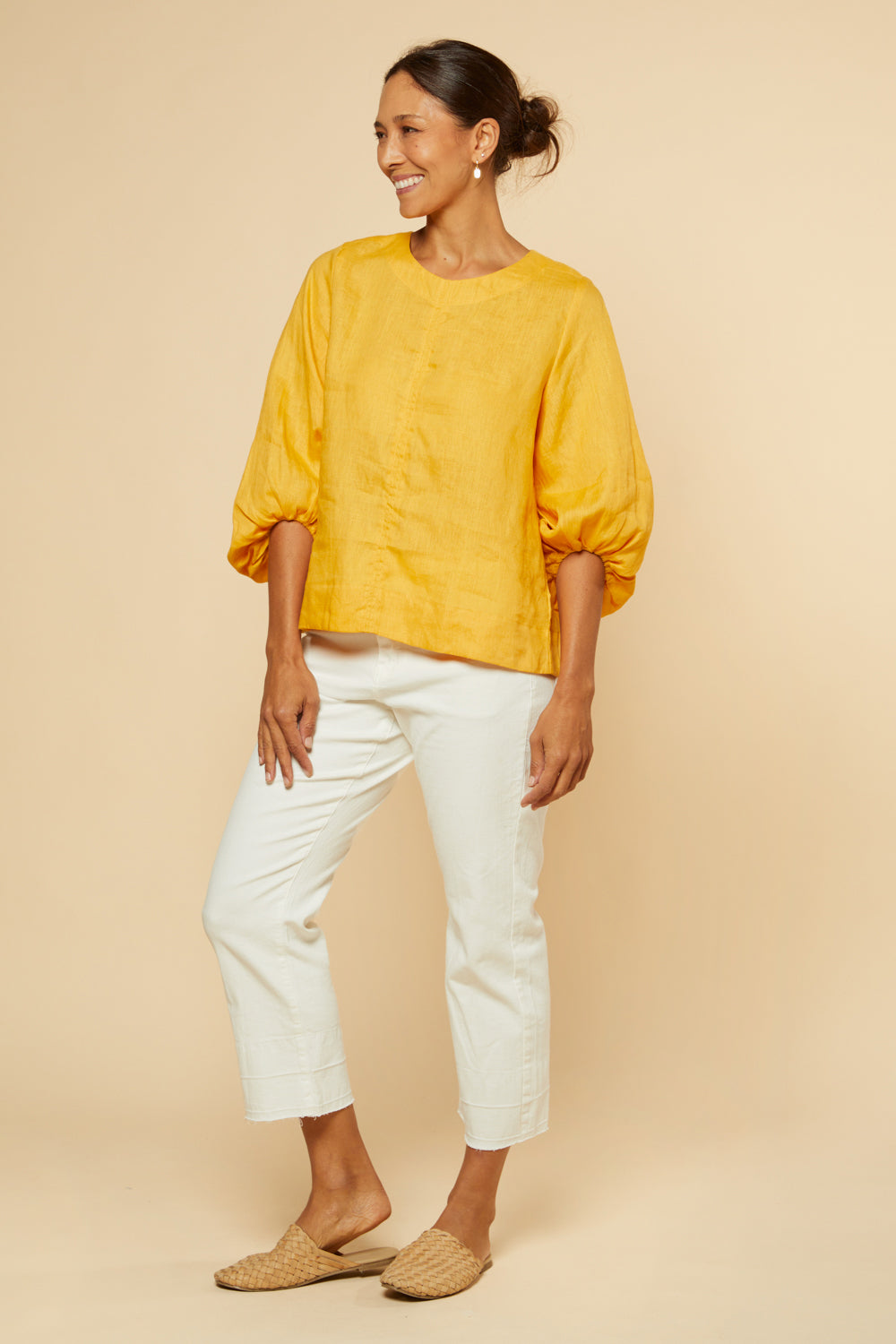 Audrey Linen Shift Blouse in Golden Hour