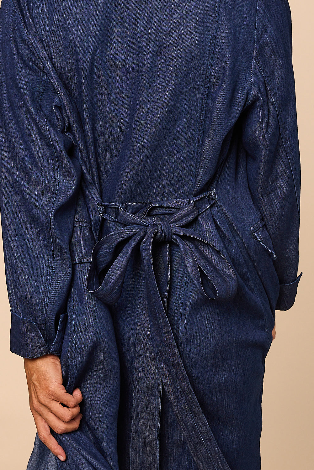 Avalee Long Line Tencel Trench Coat in Dark Wash