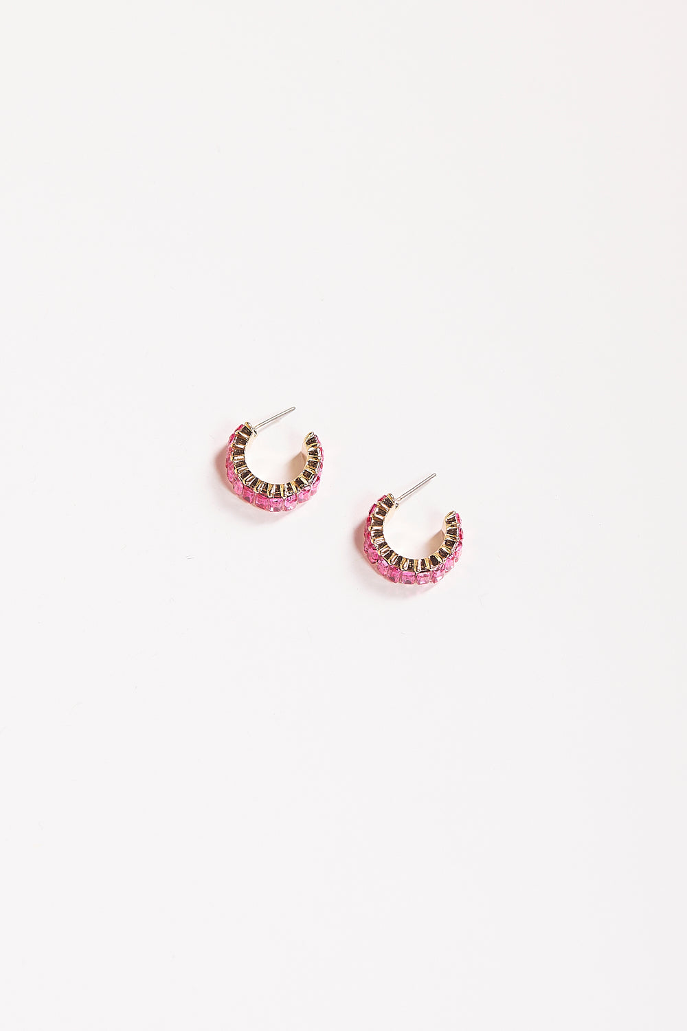 Baguette Jewel Mini Hoops in Hot Pink