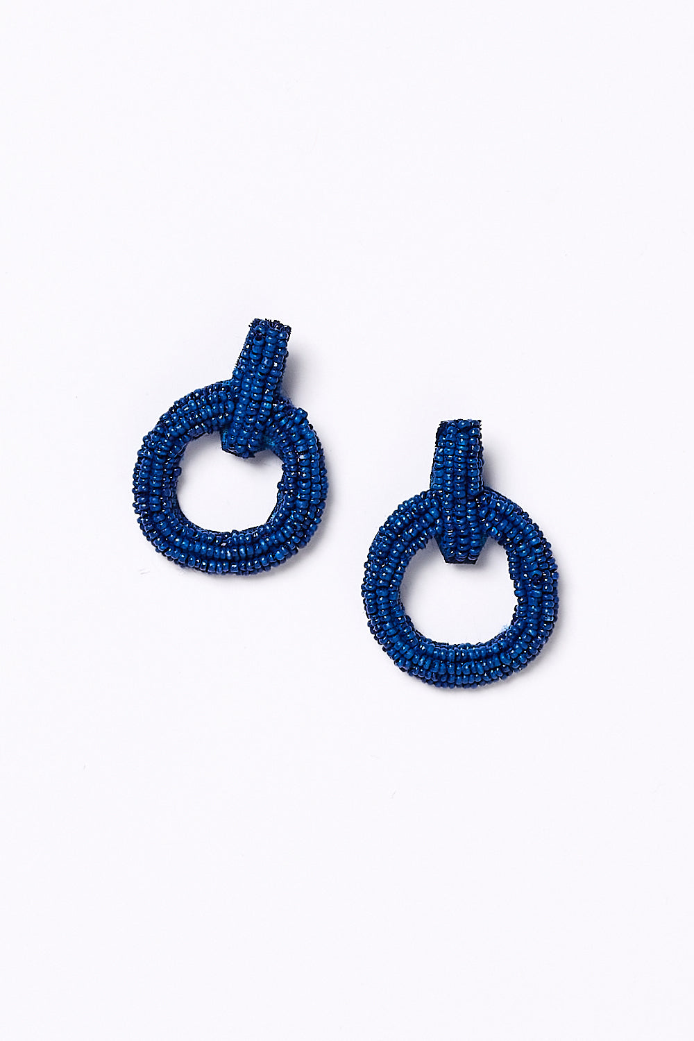 Beaded Circle Earrings in Cobalt