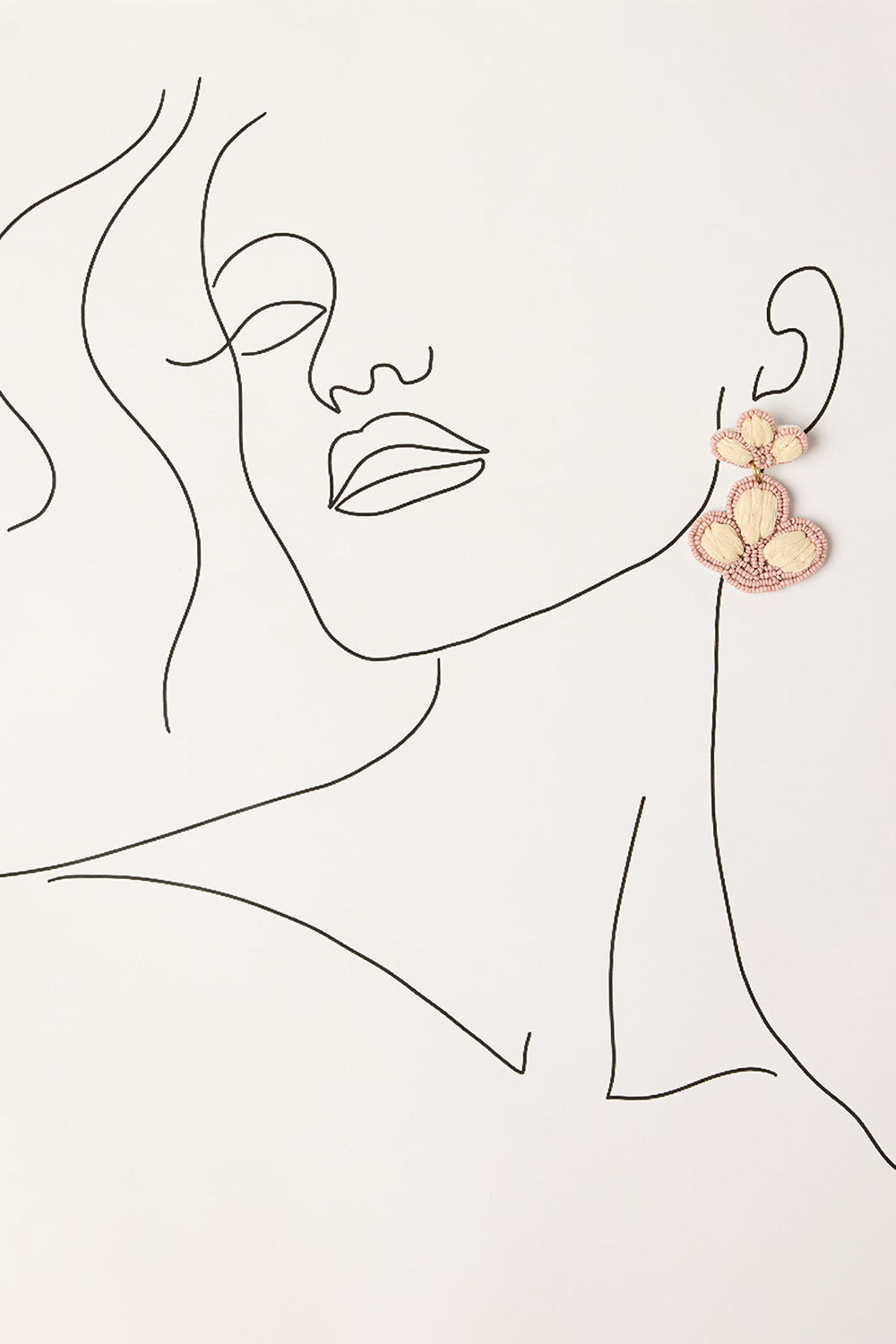 Beaded Flower Drops Earring in Dusty Pink