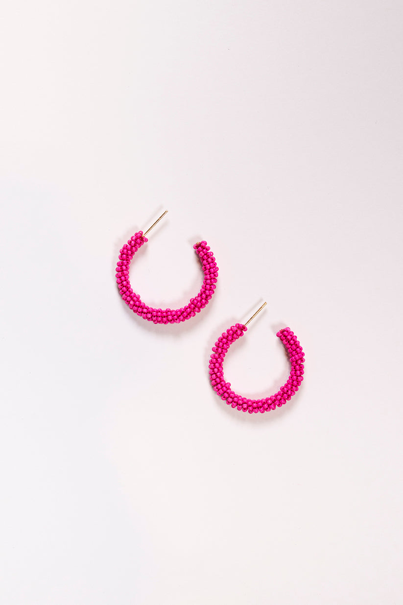 Beaded Hoops in Hot Pink