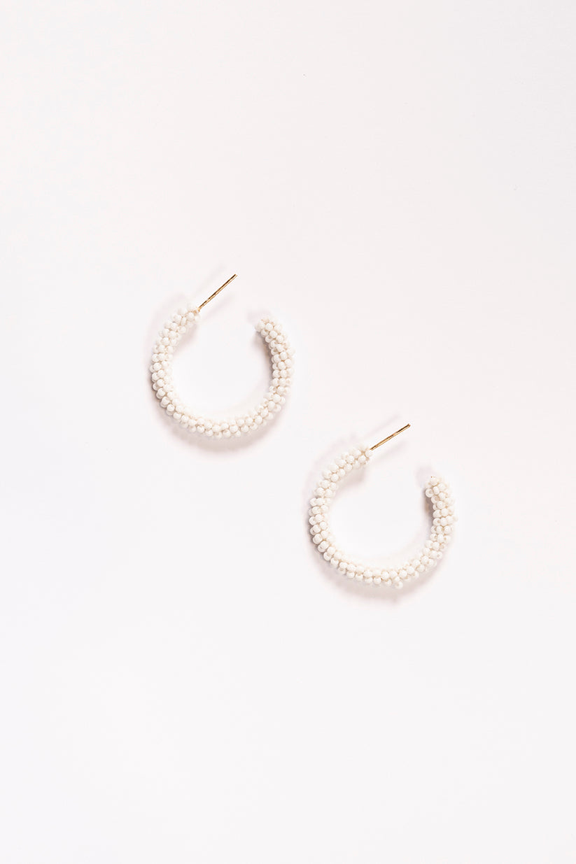 Beaded Hoops in White