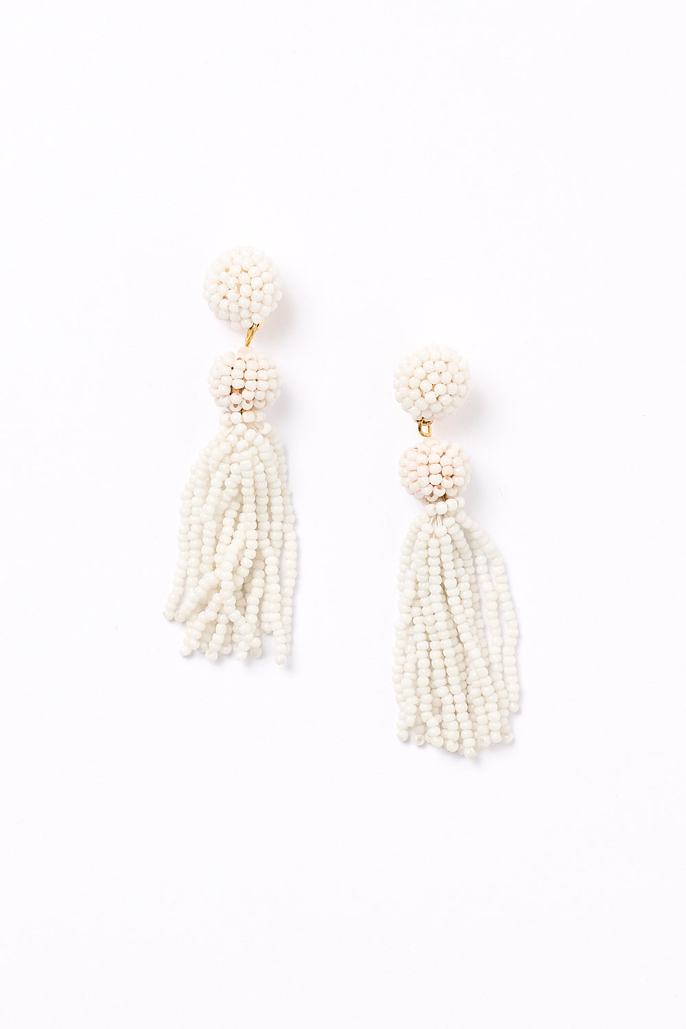 Beaded Tassel Earrings in White