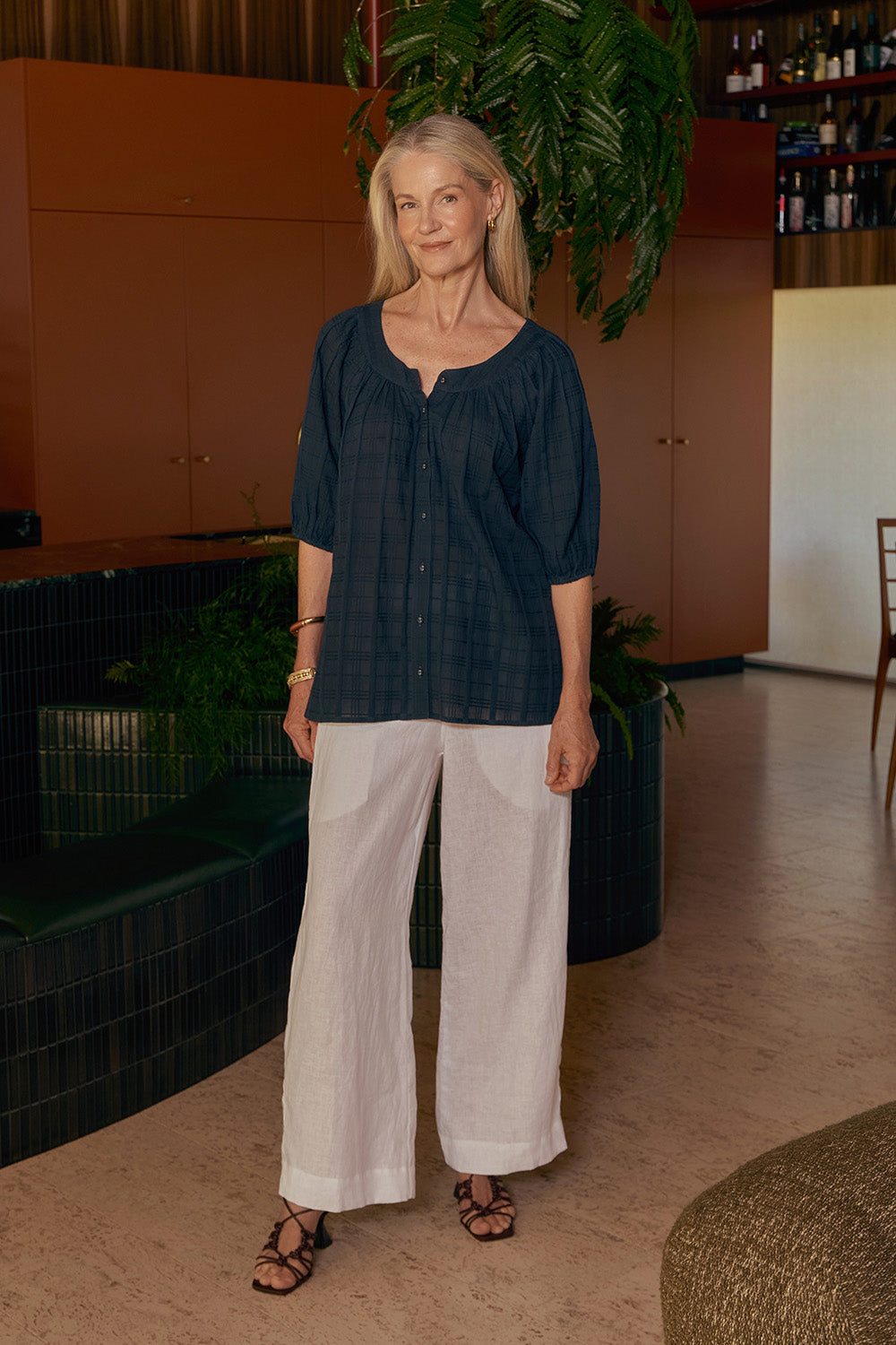 Bethan Blouse in Navy Dobby