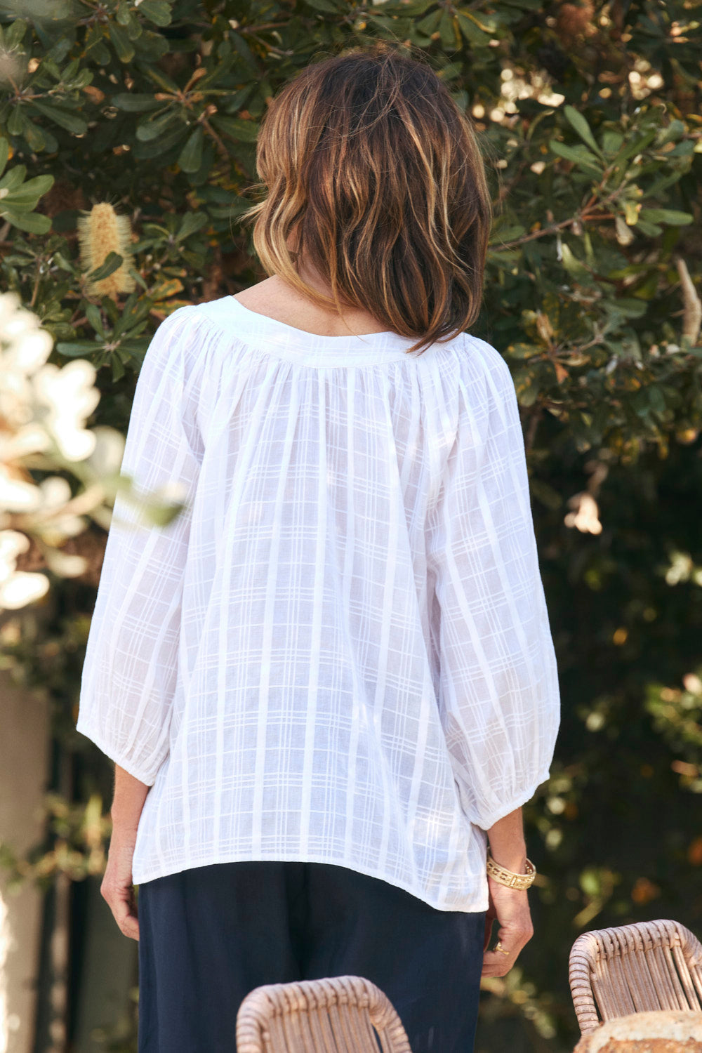 Bethan Blouse in White Dobby