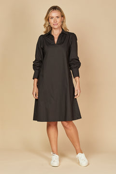 Blaine Collared Poplin Dress in Black