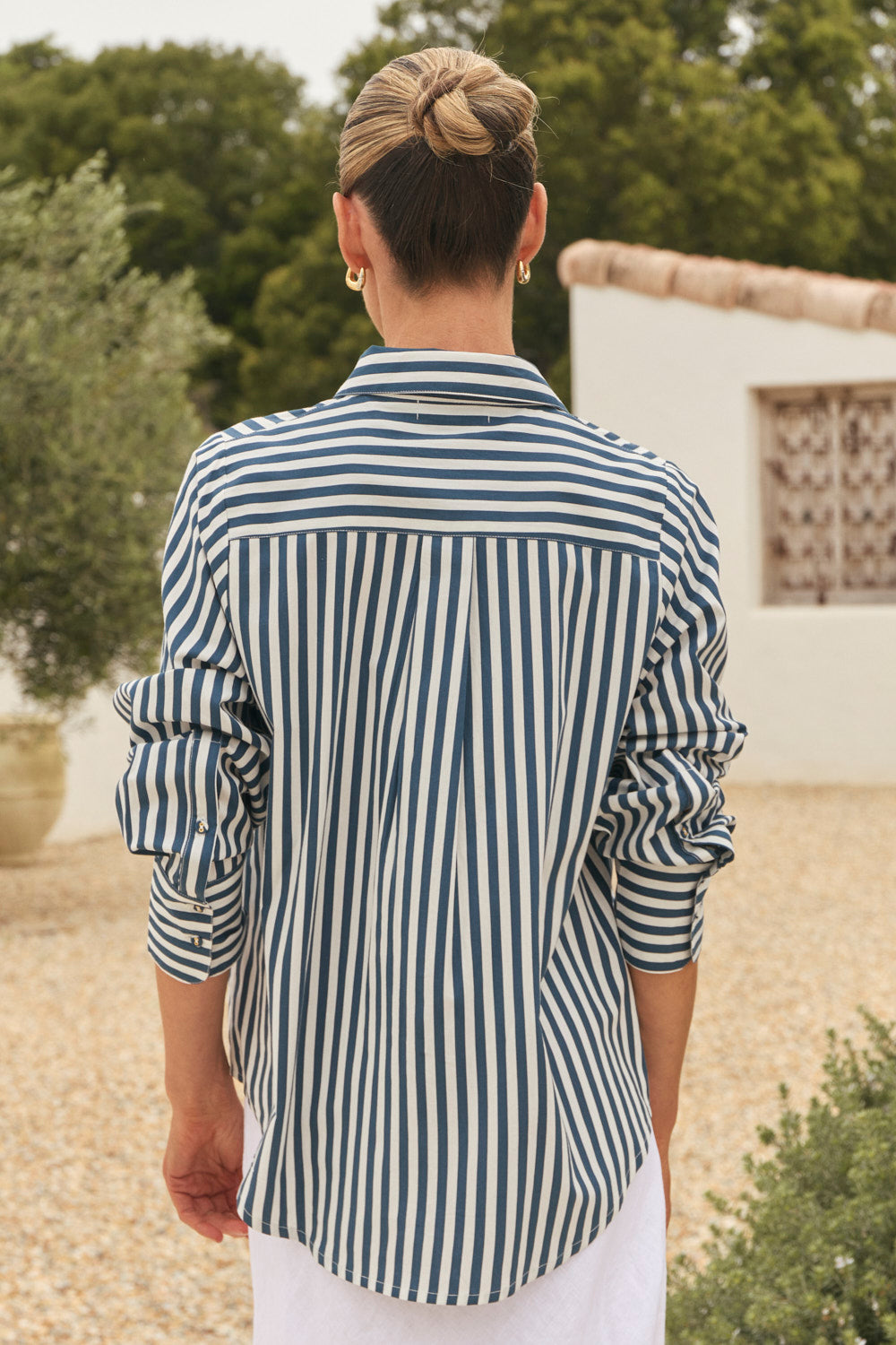 Boyfriend Shirt in Navy Stripe