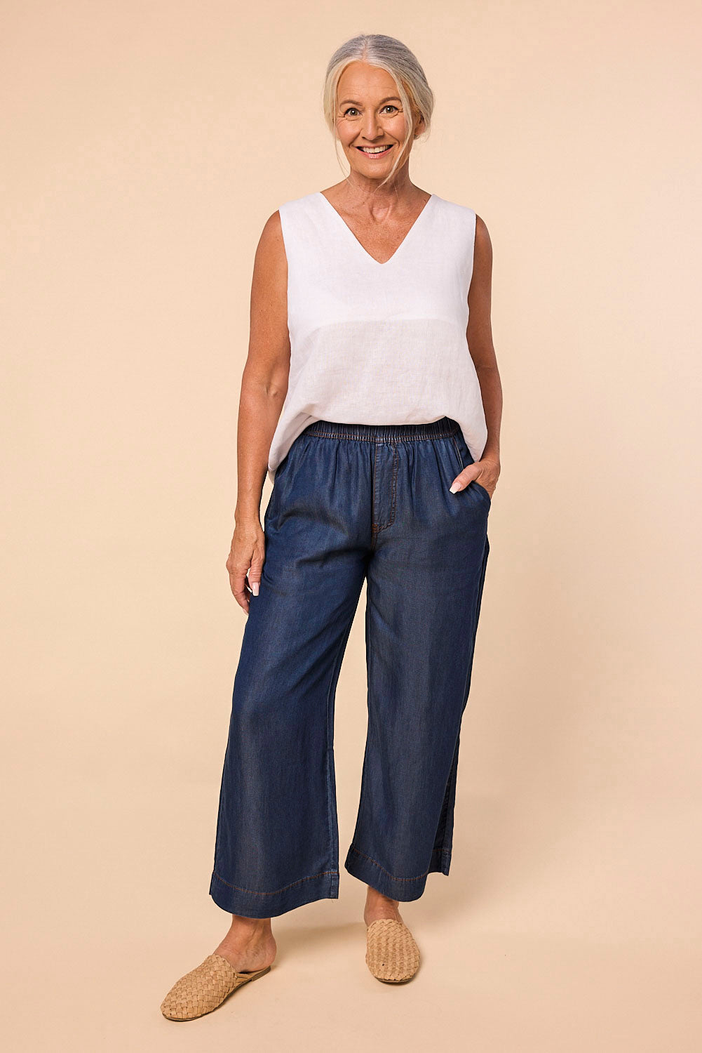 Breezy Relaxed Tencel Pant in Dark Wash (Petite Length)