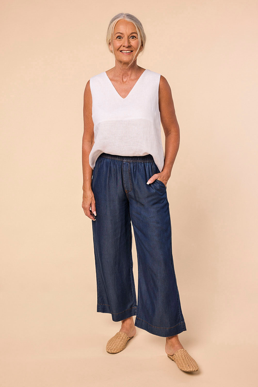 Breezy Relaxed Tencel Pant in Dark Wash (Petite Length)