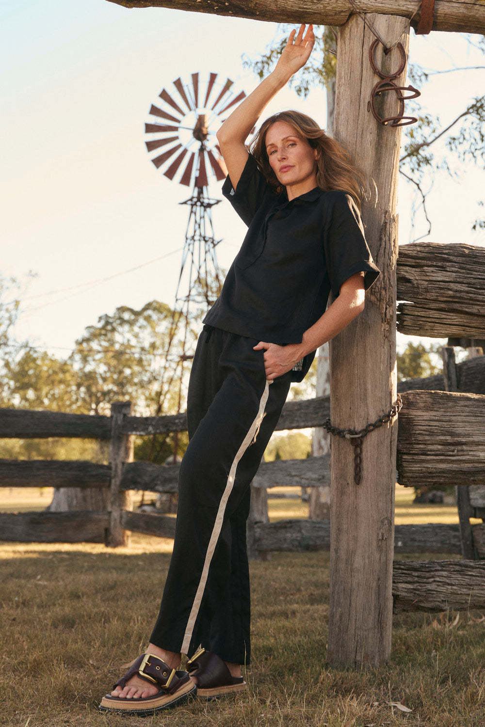 Breezy Linen Relaxed Pant in Black Splice