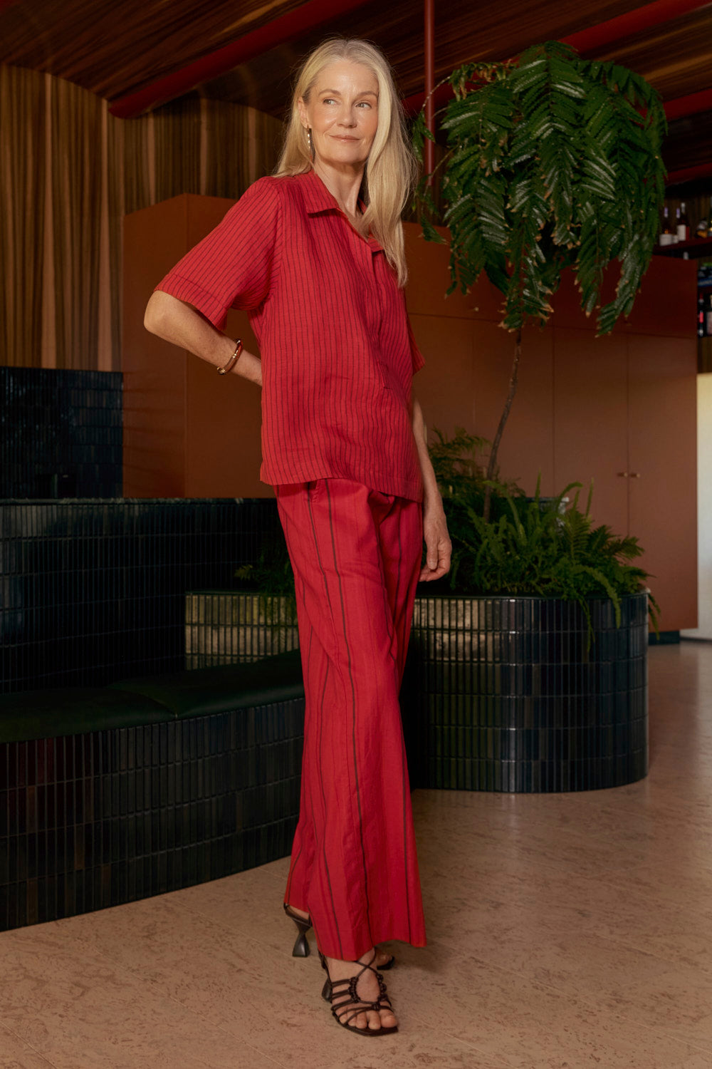 Ella Linen Collared Top in Very Berry, Shirt - Adrift Clothing