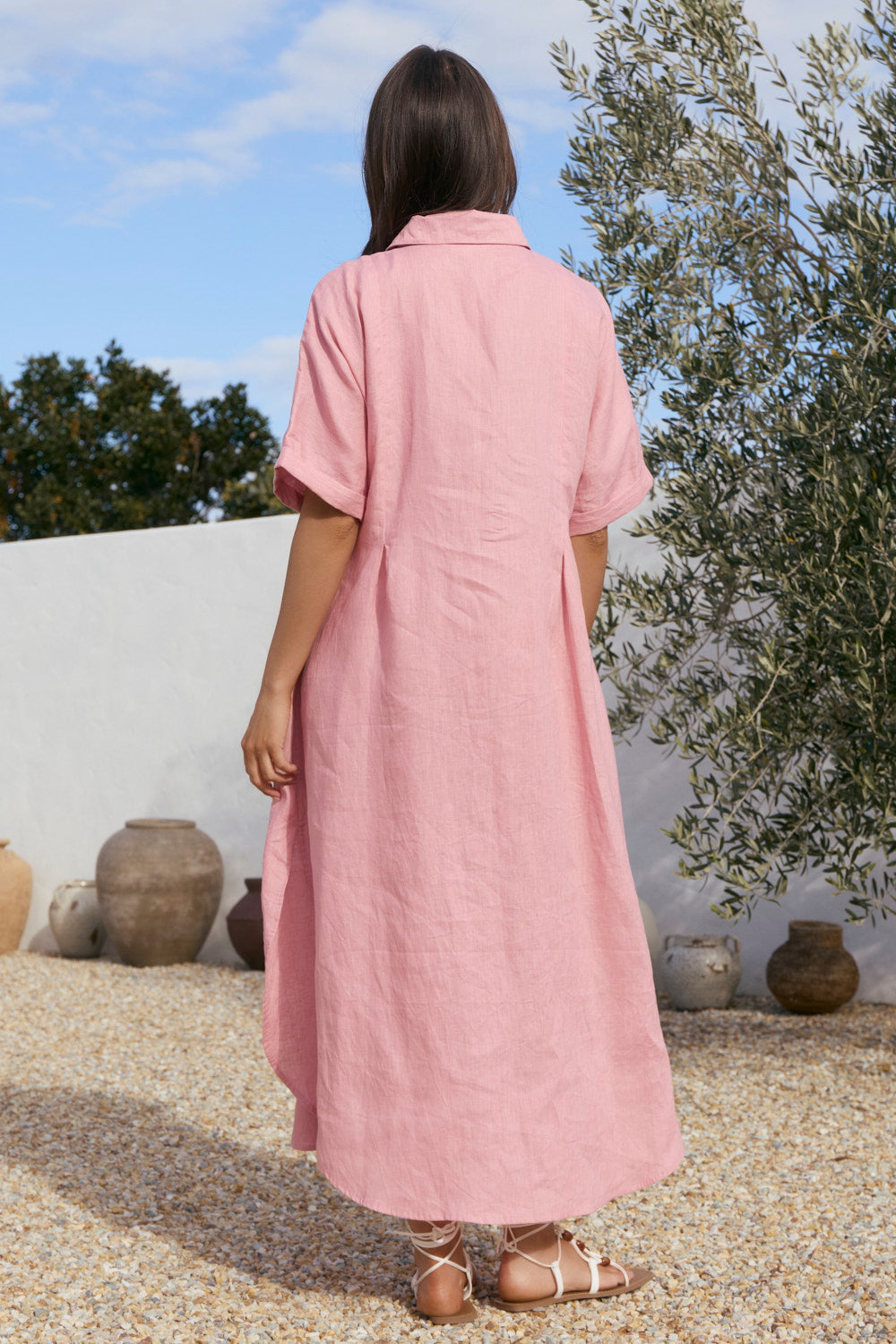 Bridget Linen Pleated Dress in Blush