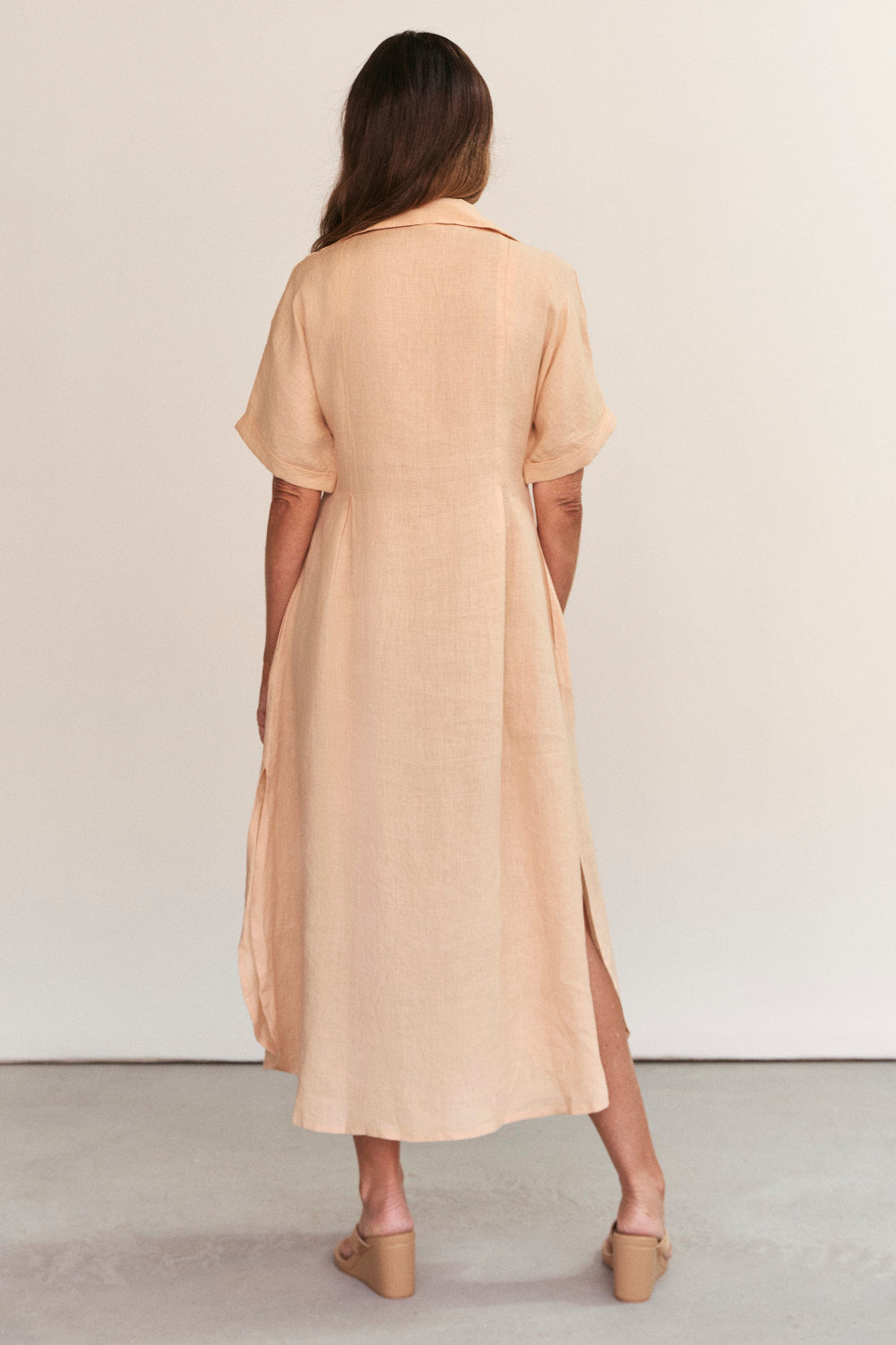 Bridget Linen Pleated Dress in Sand