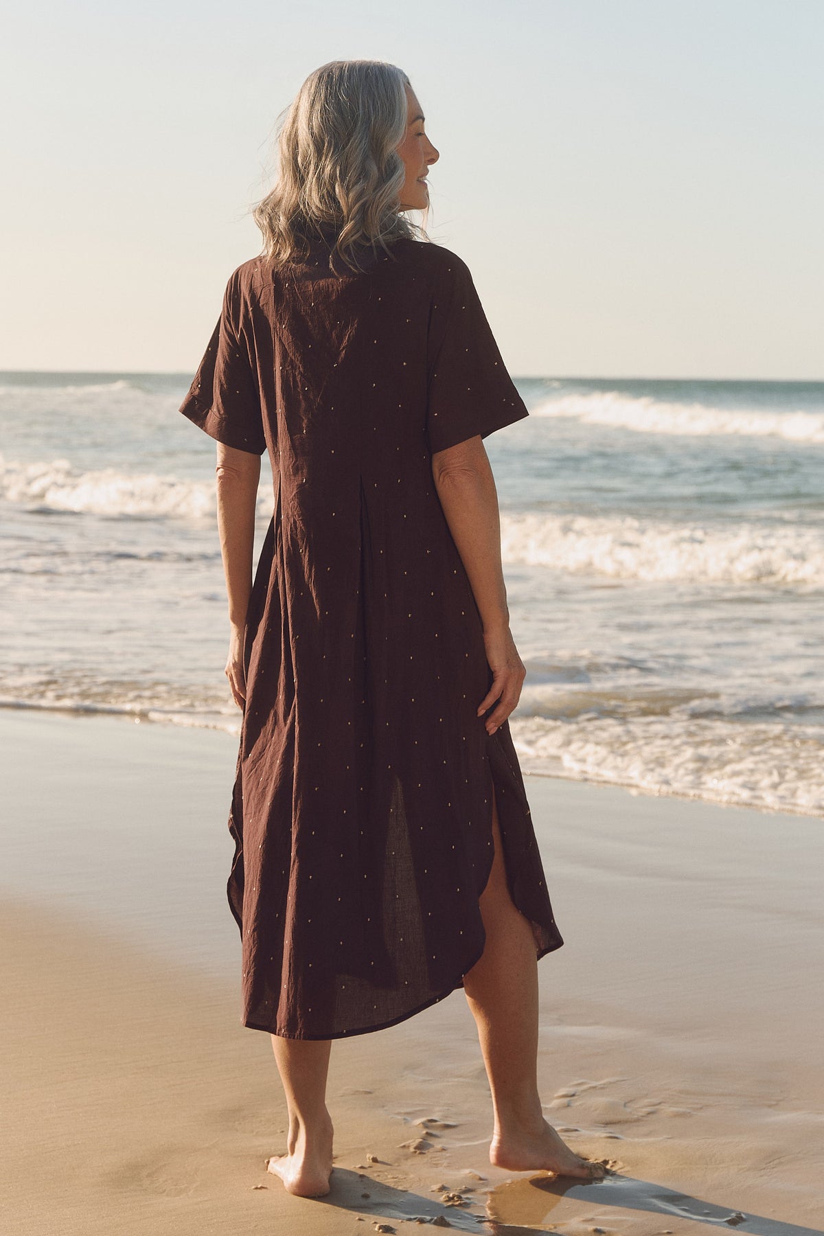 Bridget Pleated Dress in Chocolate Aurum