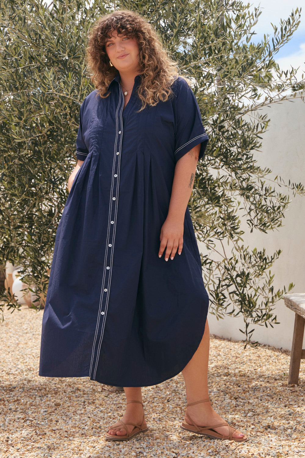 Bridget Pleated Dress in Starboard