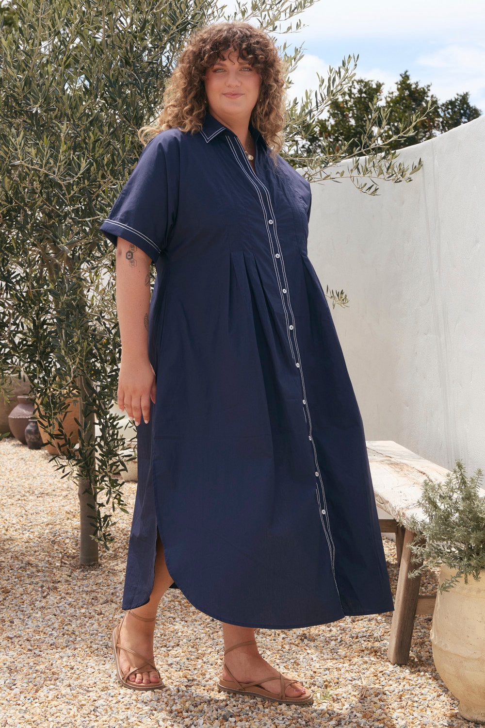 Bridget Pleated Dress in Starboard