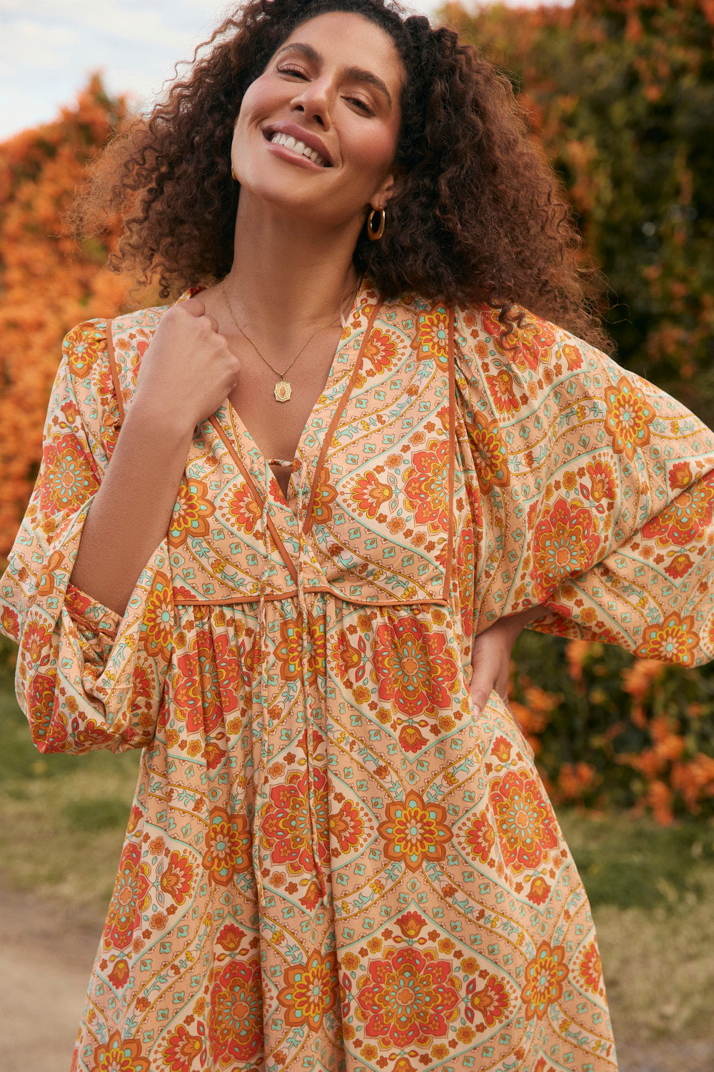 Cairo Billow Sleeve Dress in Aquarius