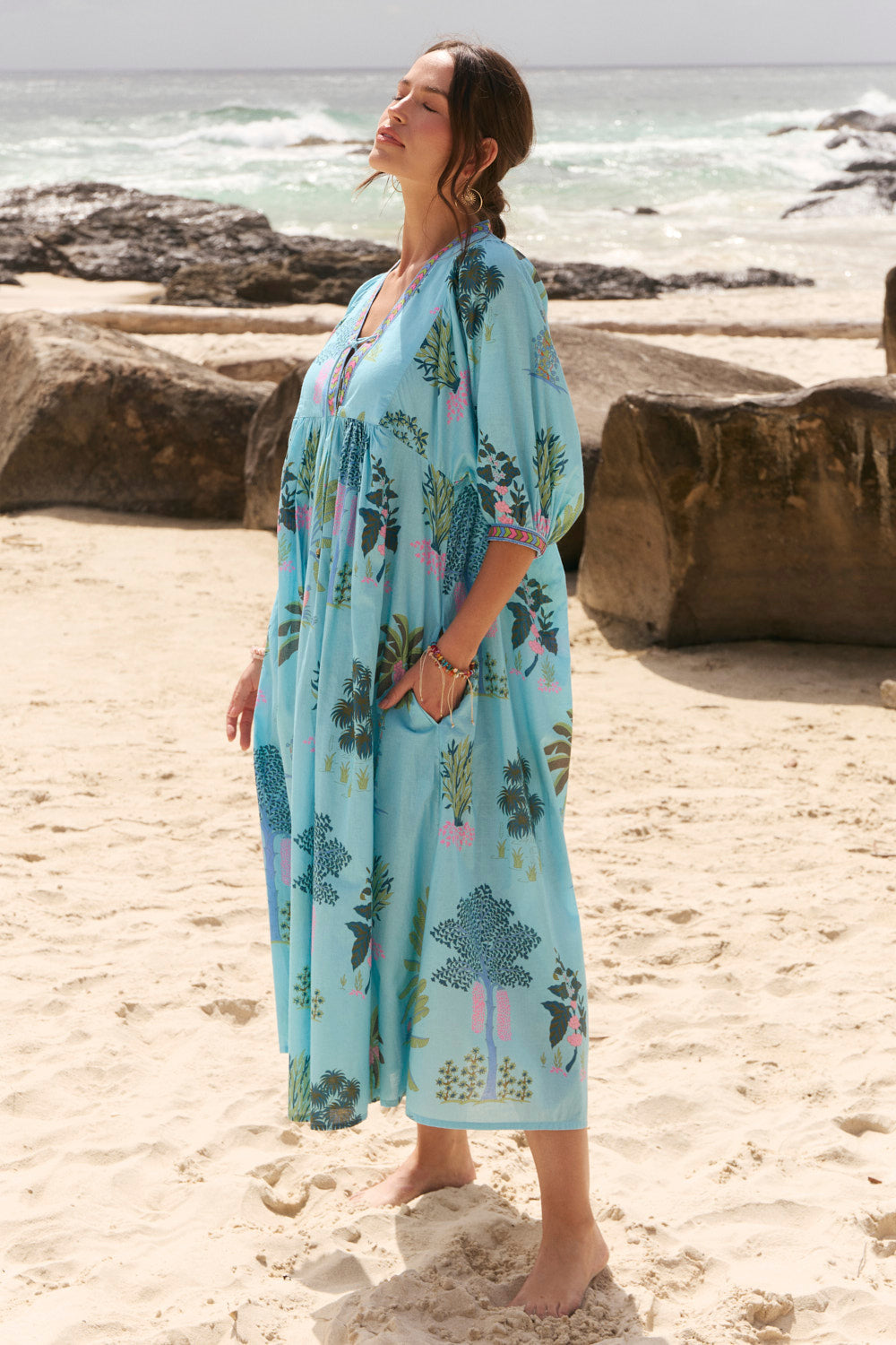 Cairo Boho Midi Dress in Blue Oasis