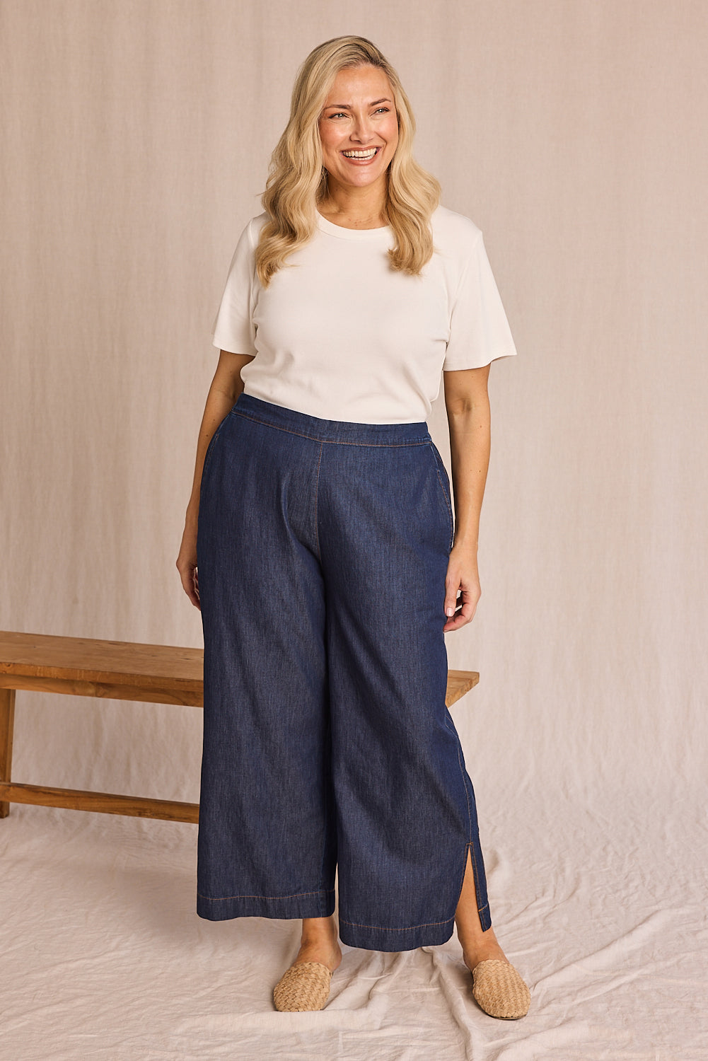 Camille Chambray Pant in Dark Wash