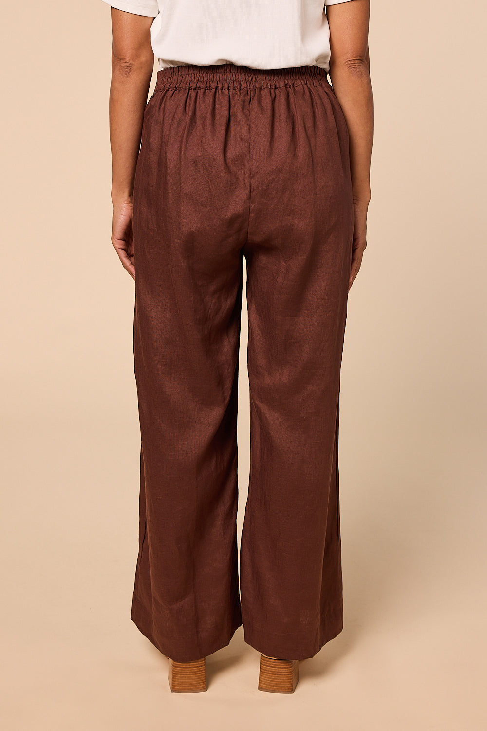 Camille Wide Leg Linen Pant in Raisin