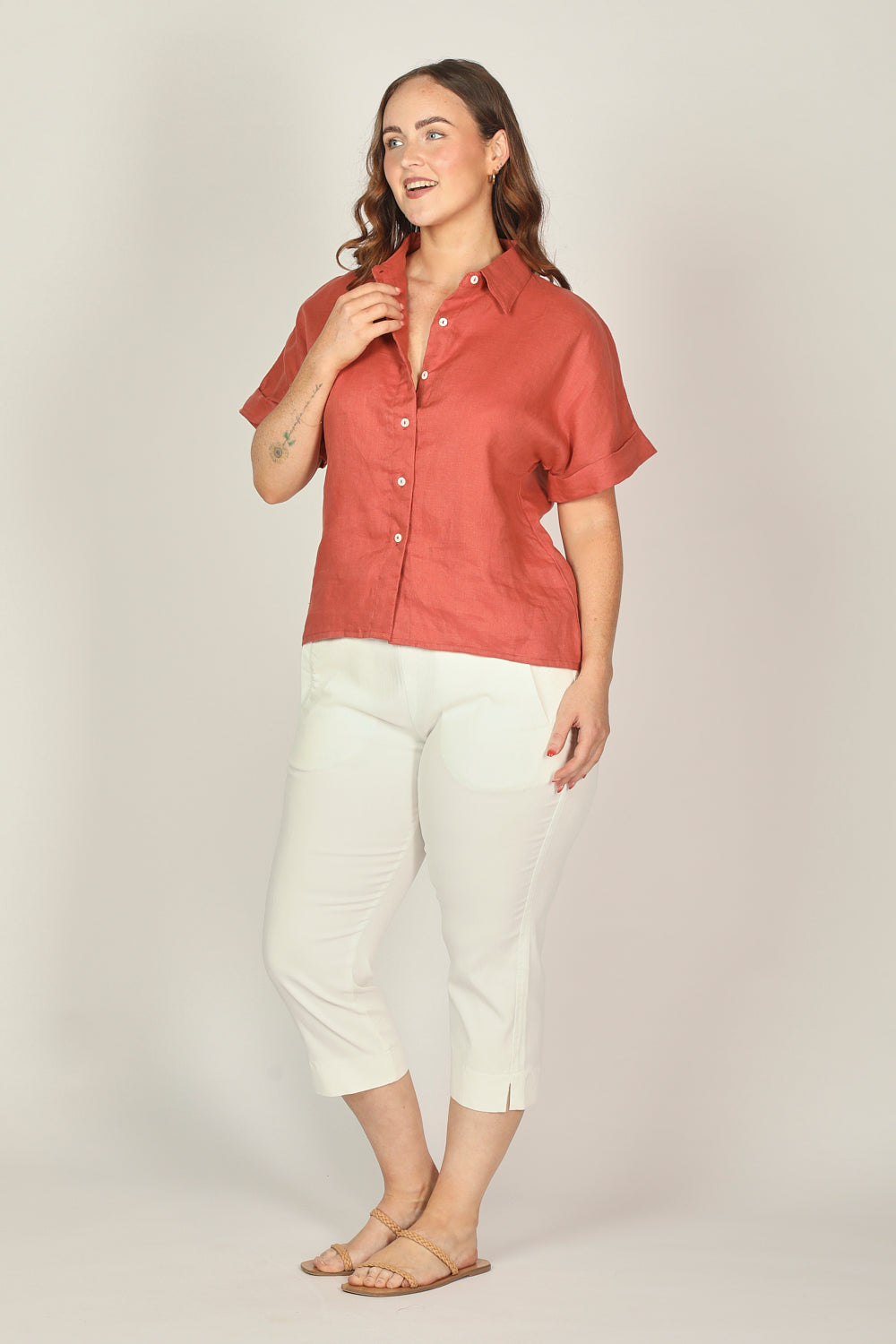 Carmen Linen Shirt in Desert Rose