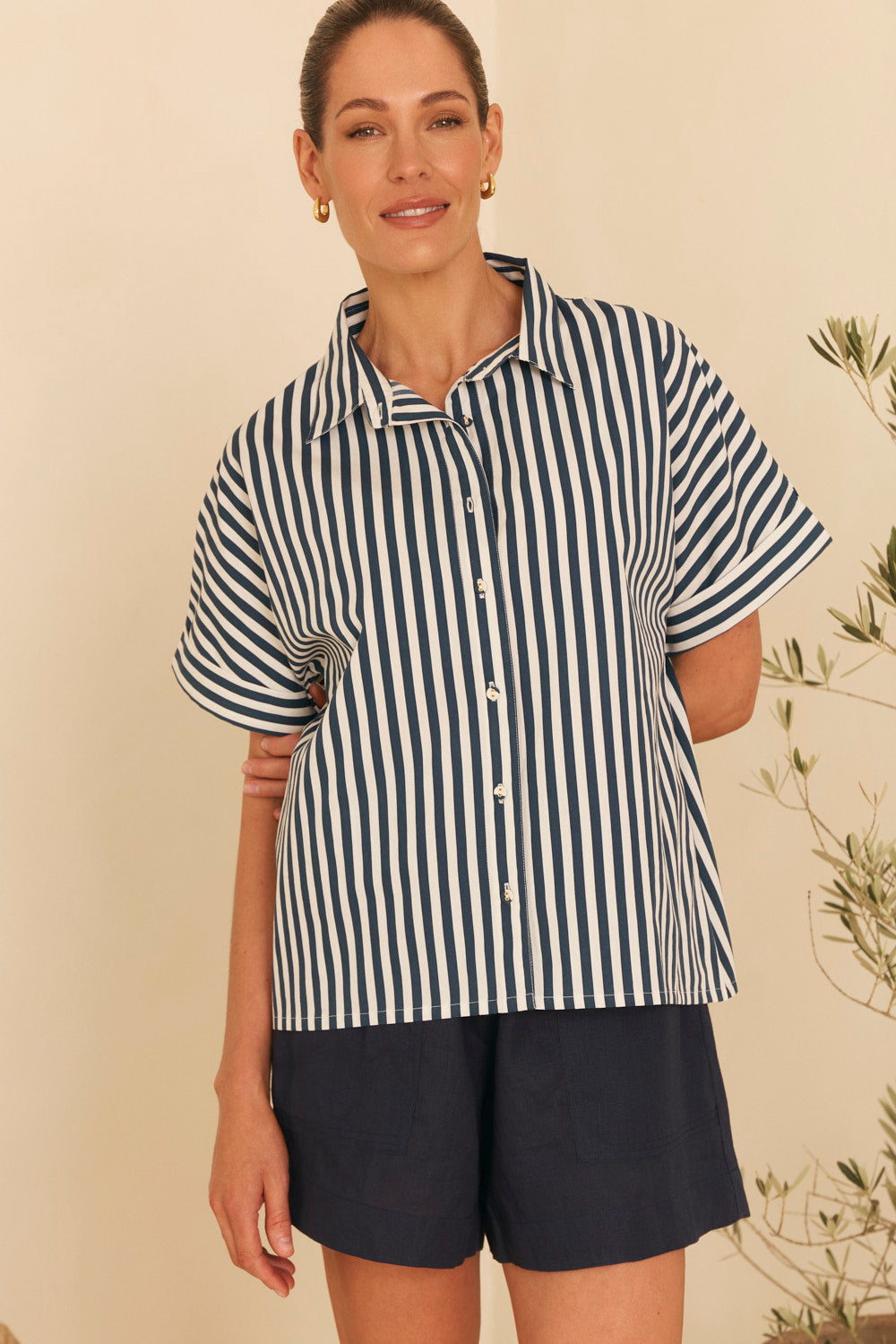 Carmen Shirt in Navy Stripe
