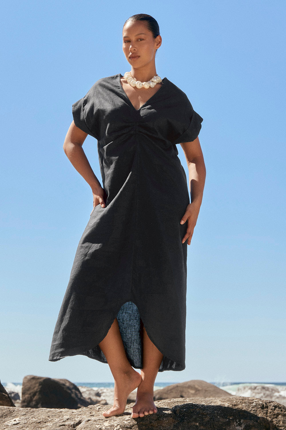 Celeste Linen Dress in Onyx