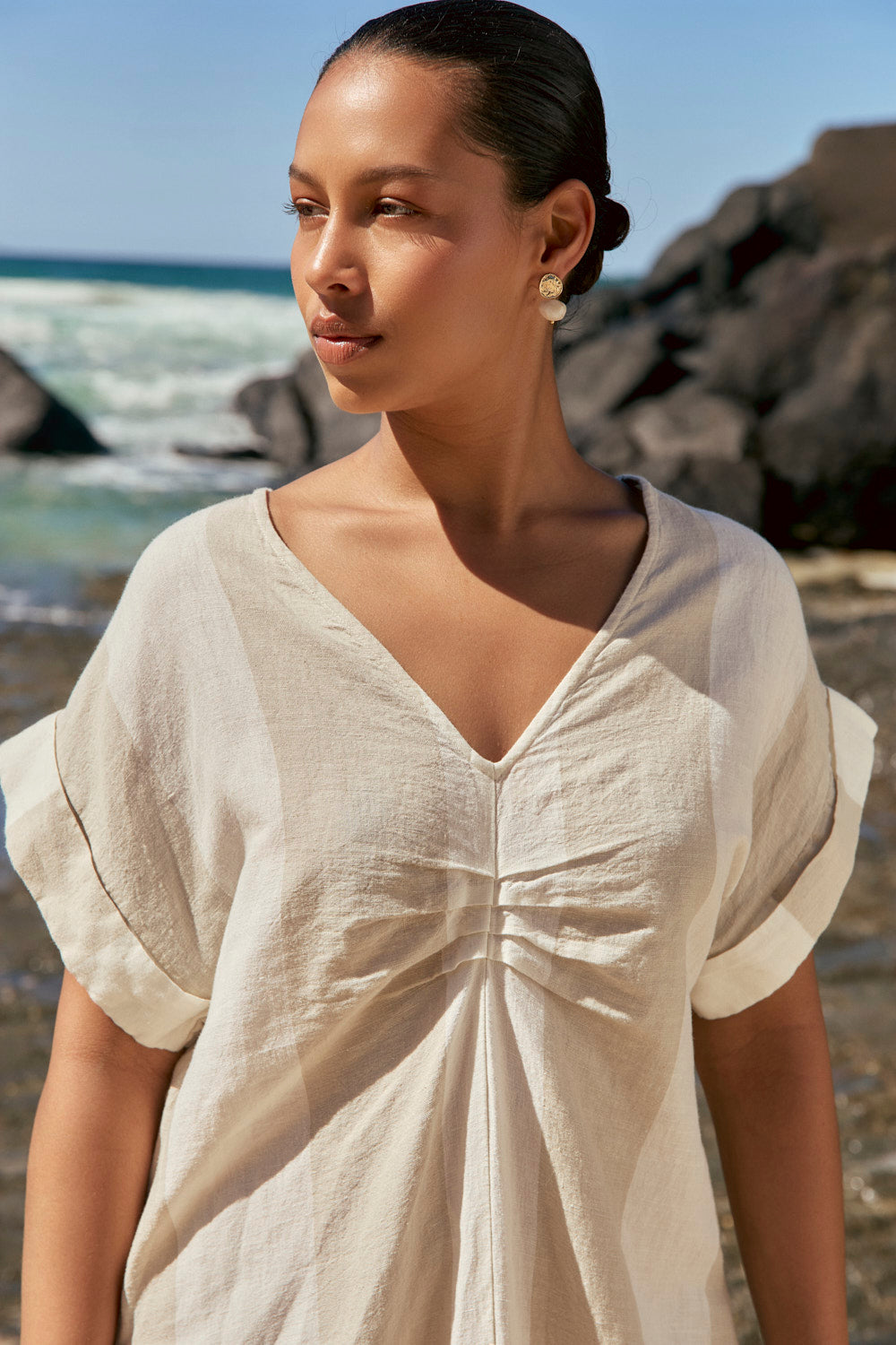 Celeste Linen Dress in Sable Stripe