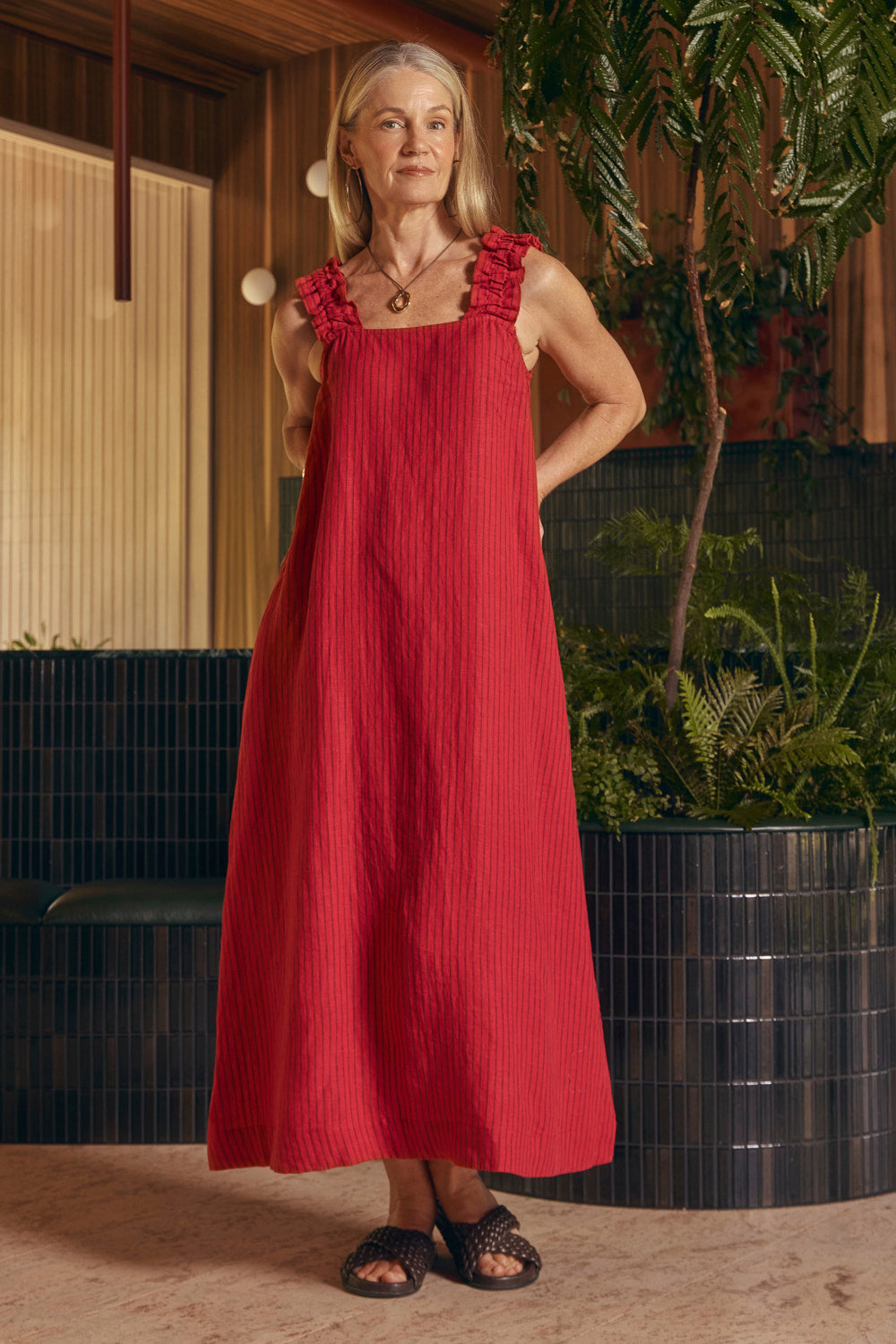 Claire Linen Sun Dress in Very Berry