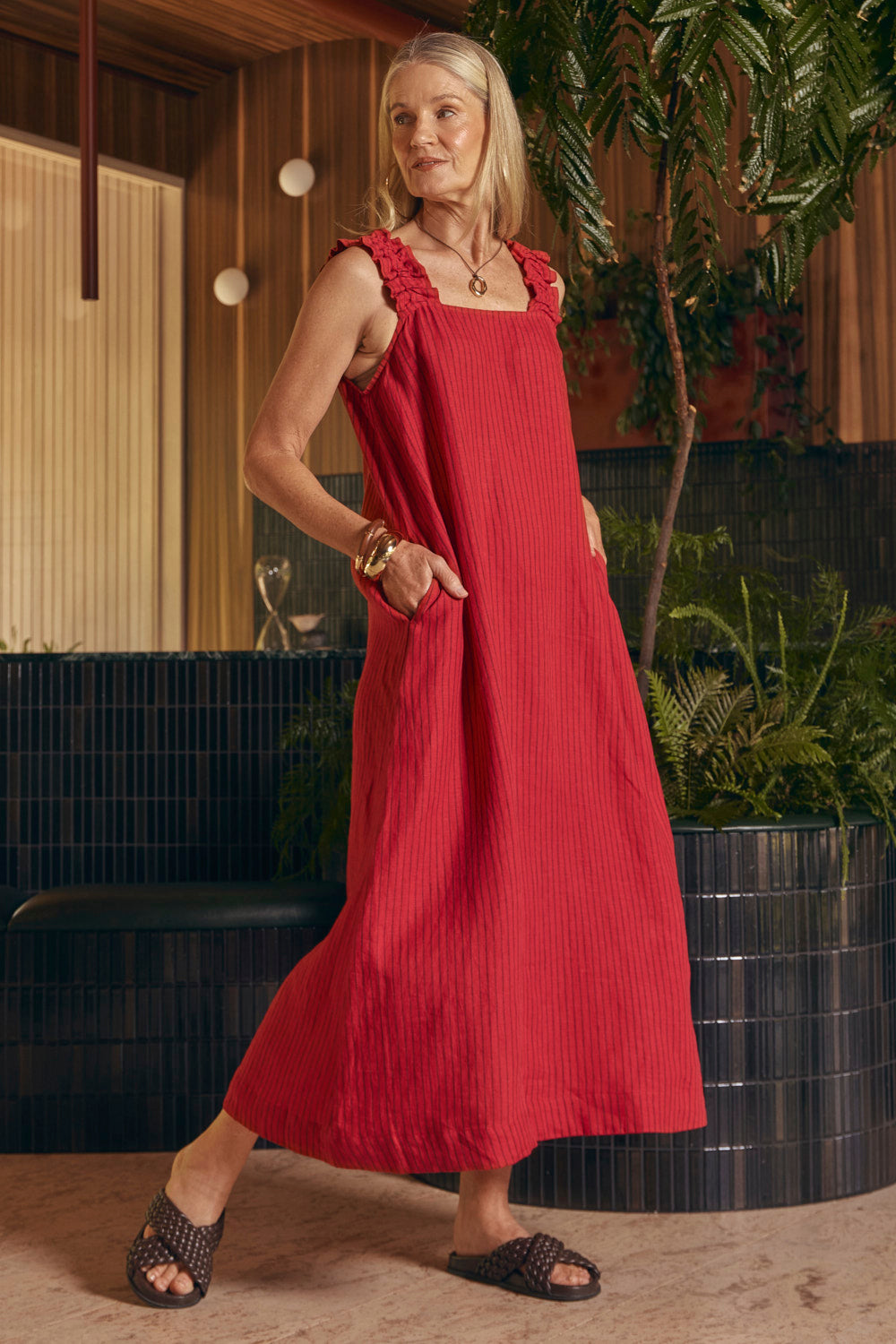 Claire Linen Sun Dress in Very Berry