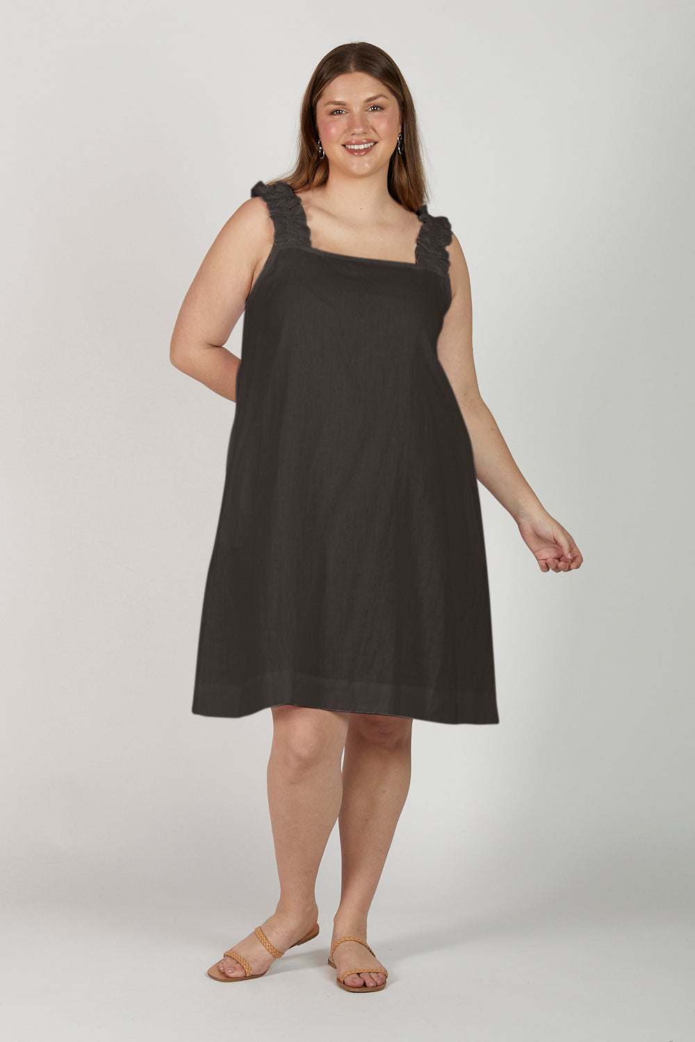 Claire Short Linen Dress in Black