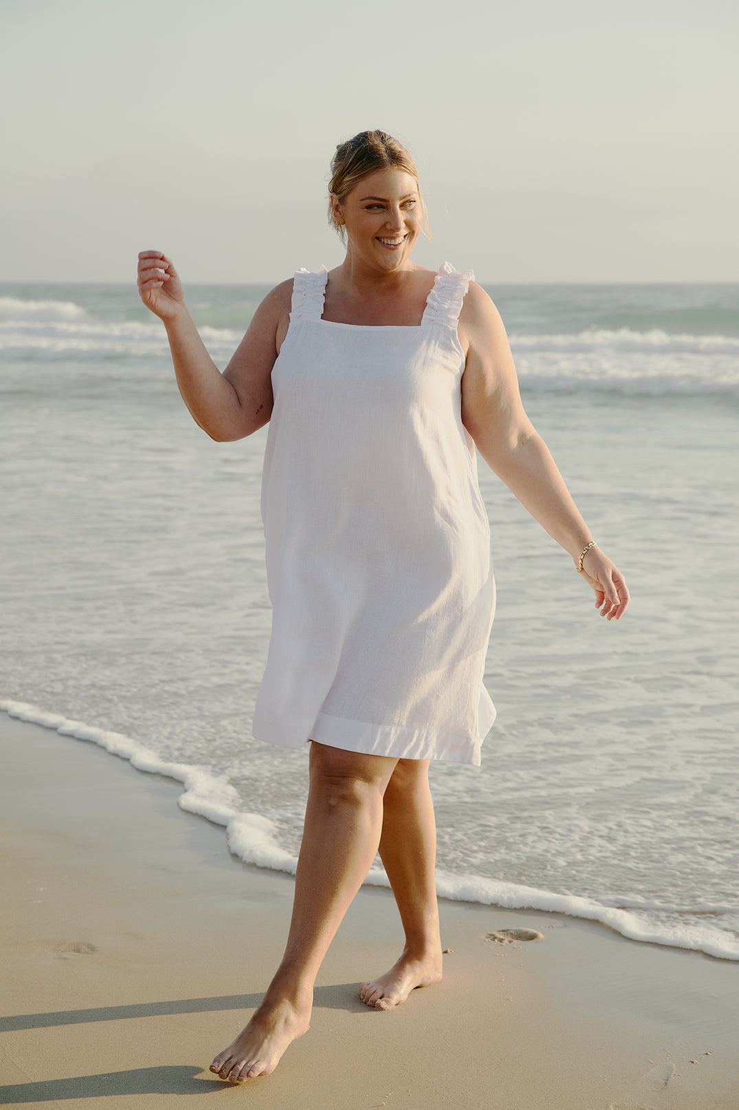 Claire Short Linen Dress in White