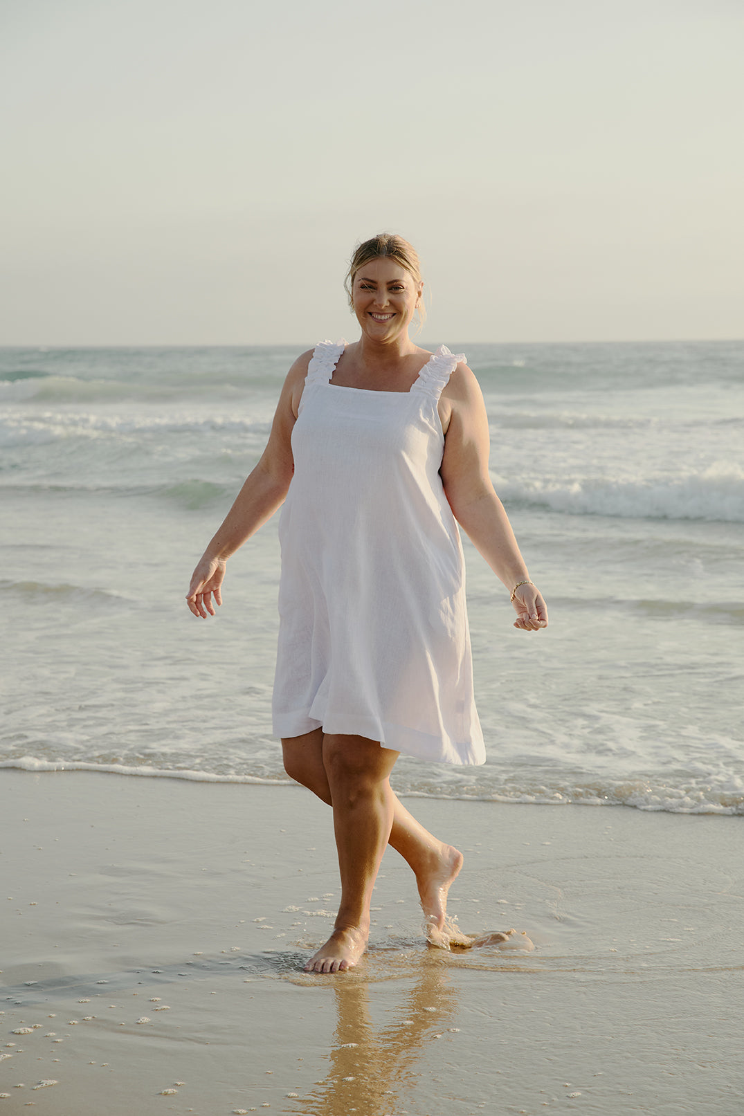 Claire Short Linen Dress in White