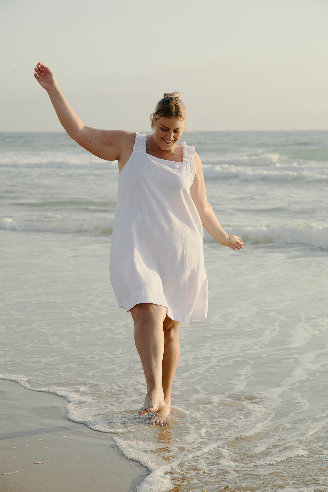 Claire Short Linen Dress in White