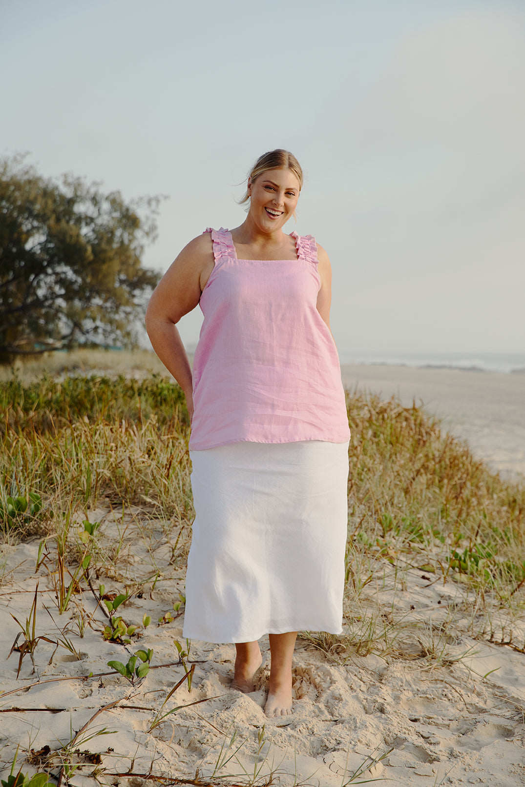 Claire Linen Summer Top in Peony