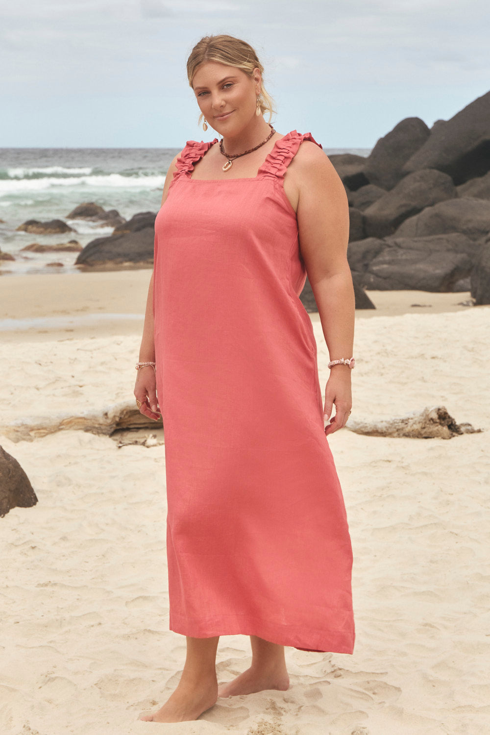 Claire Linen Sun Dress in Vintage Rose