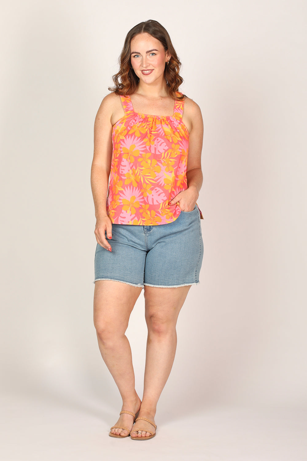 Clara Summer Top in Peach Jungle