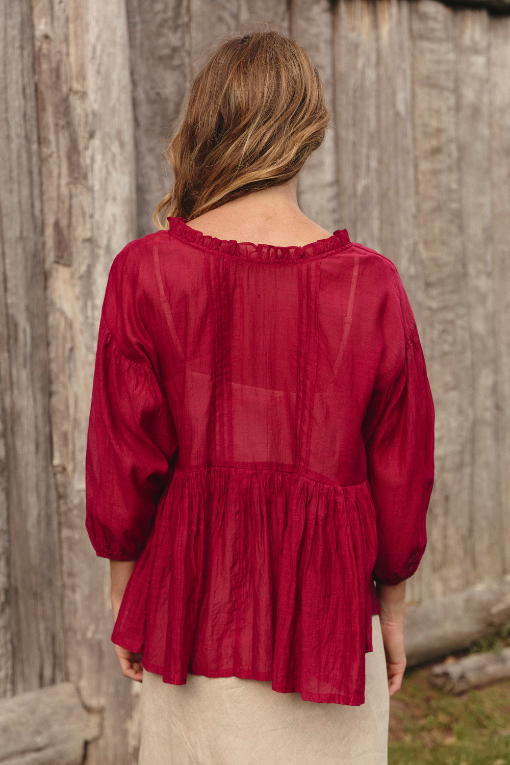 Coco Cotton Silk Blouse in Scarlet