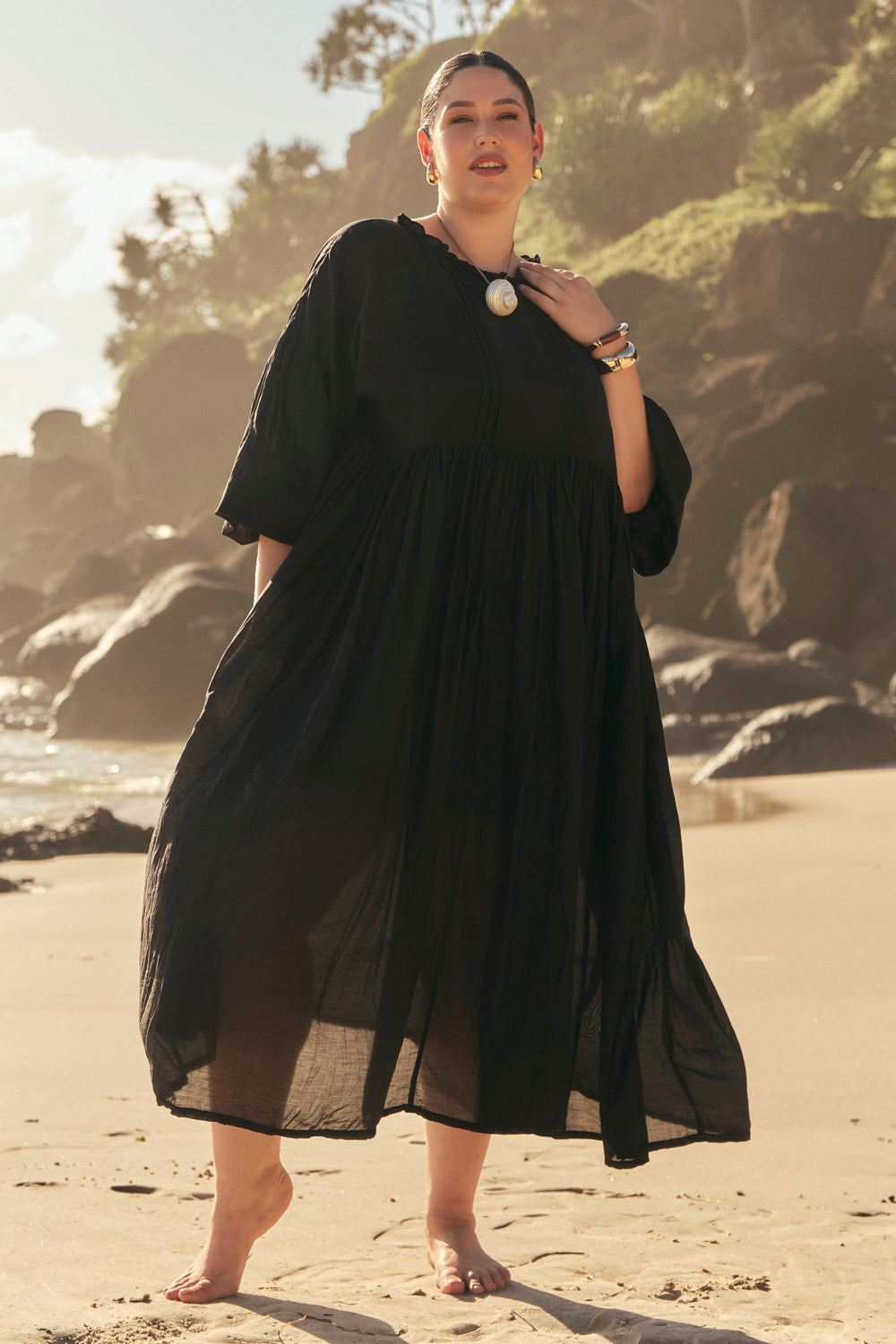 Coco Cotton Silk Dress in Onyx