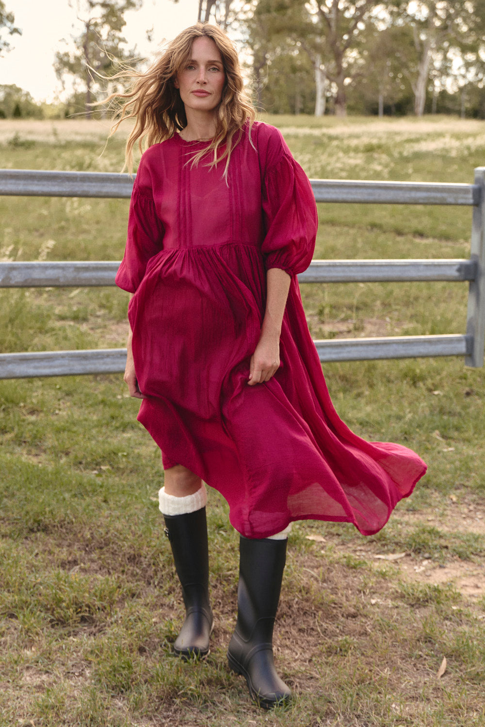 Coco Cotton Silk Dress in Scarlet