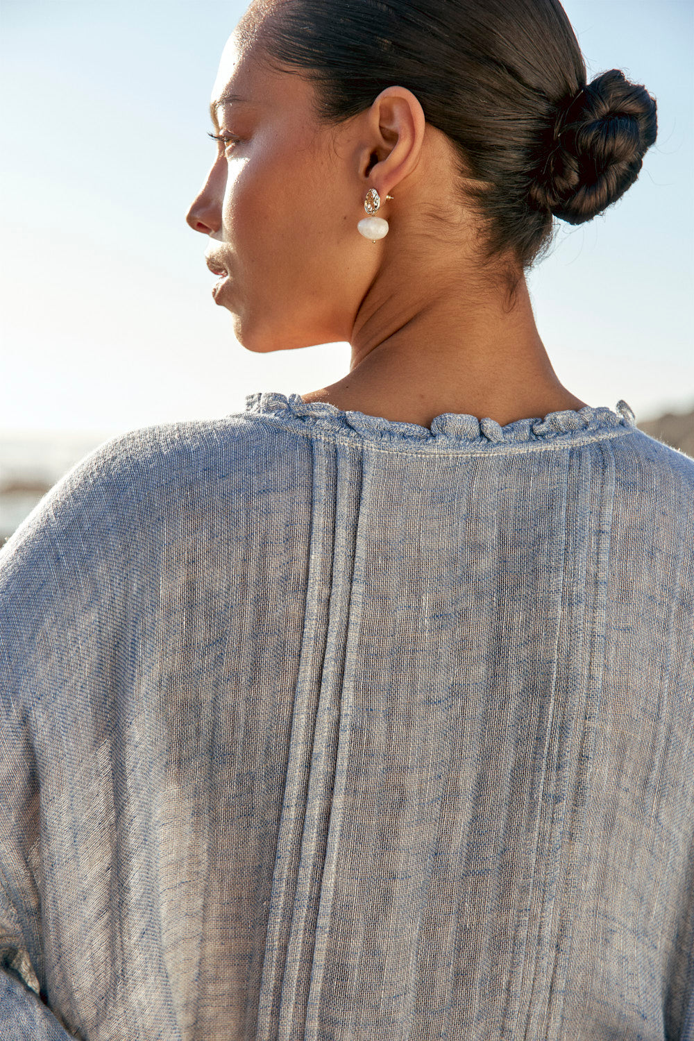 Coco Linen Billow Dress in Sky Blue Tide