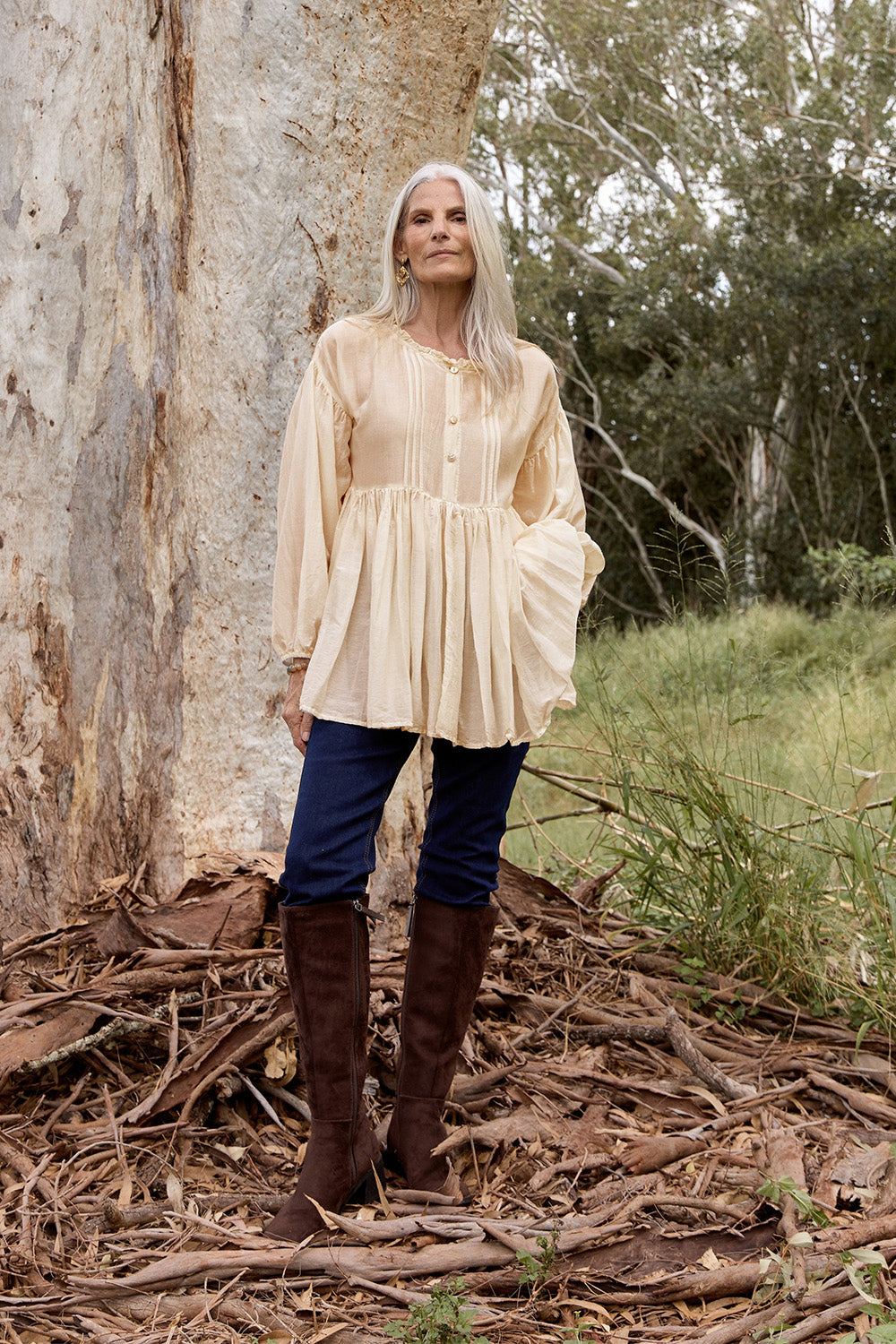 Coco Cotton Silk Blouse in Pearl