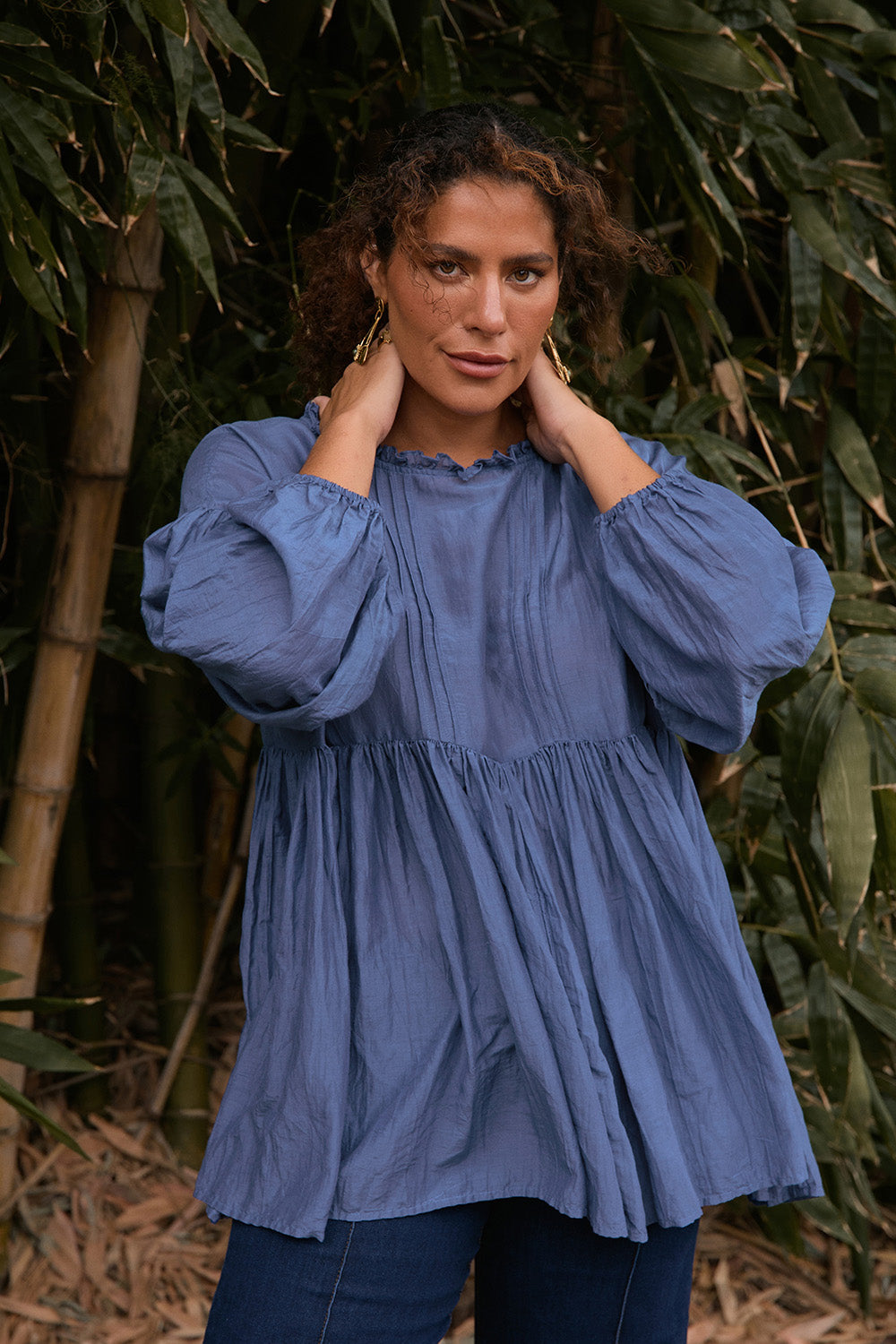 Coco Cotton Silk Blouse in Tidal